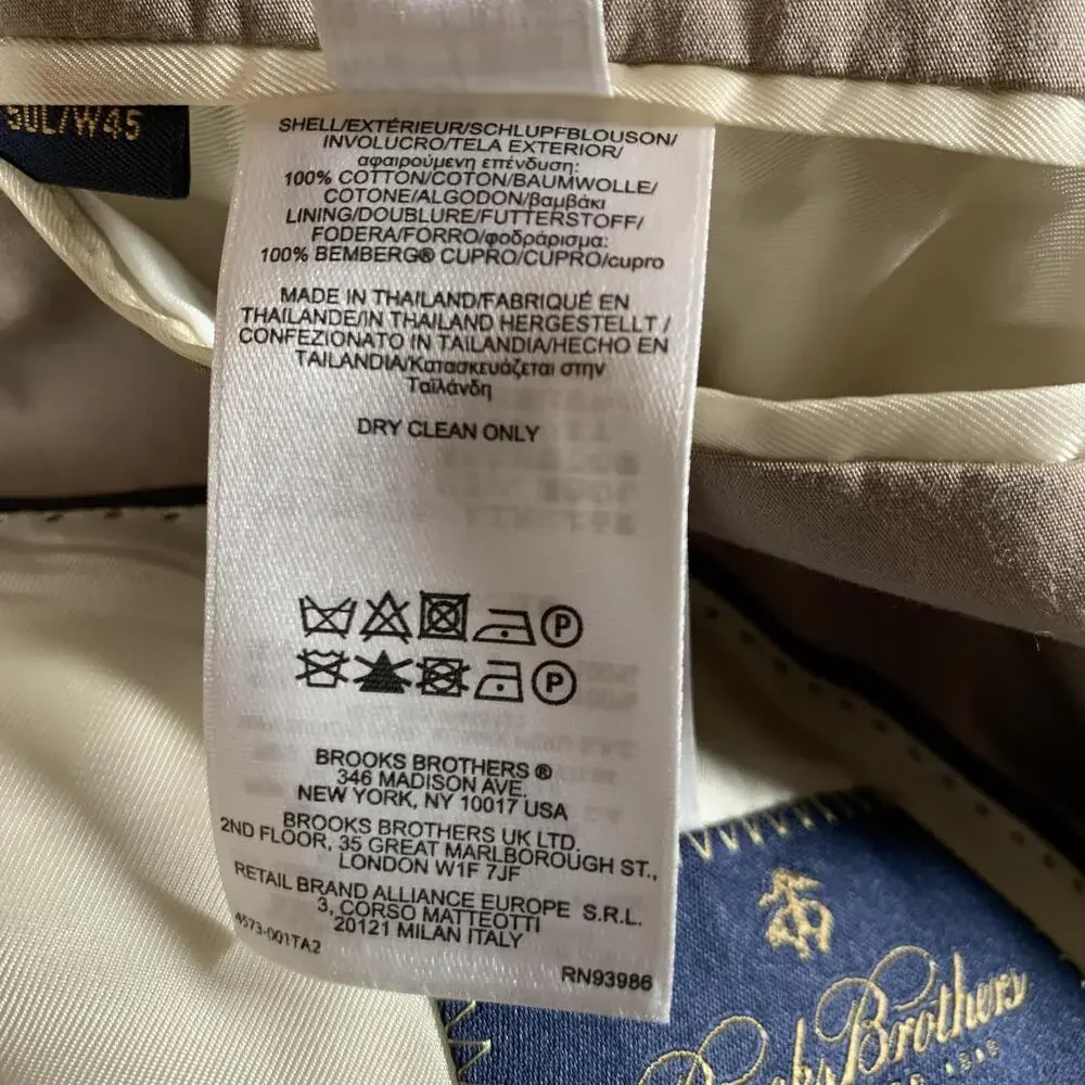 Brooks Brothers Suit Jacket Mens 50 Long Beige Cotton Madison 2 Button Blazer